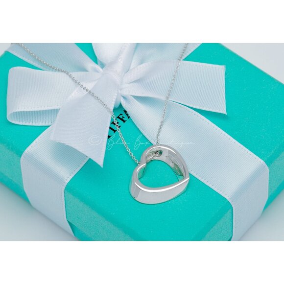 Tiffany & Co. Heart Cutout Necklace 3-D Open Heart Modern Pendant in Silver 16" - Picture 3 of 7